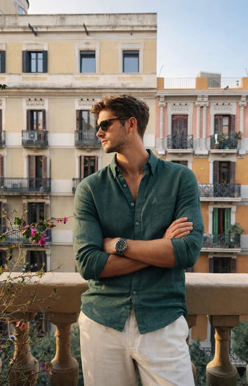 DARK OLIVE 100% PURE LINEN BUTTON DOWN CASUAL SHIRT - XKIND'S