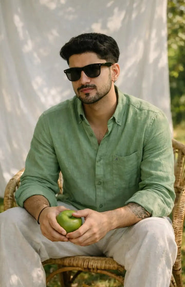 100% PURE LINEN MINT GREEN  BUTTON DOWN CASUAL SHIRT