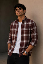 XKIND'S BROWN CHECKS REGULAR FIT SHIRT