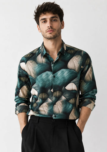 XKIND'S SLIM FIT TEAL PRINTED SHIRT
