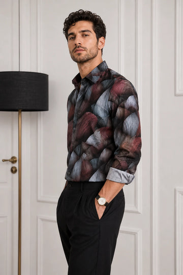 XKIND'S SLIM FIT BLUE PRINTED SHIRT