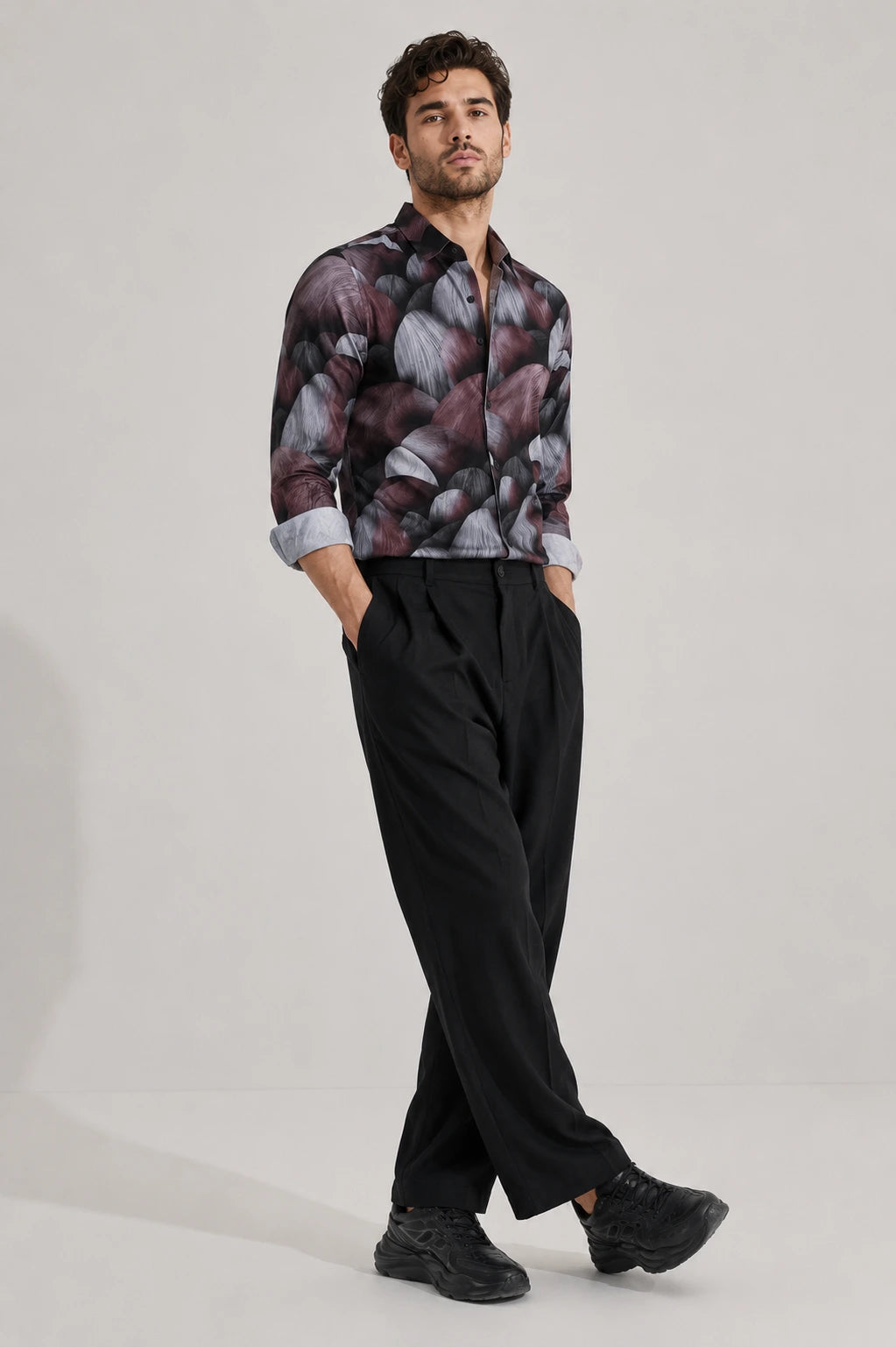 XKIND'S SLIM FIT BLUE PRINTED SHIRT