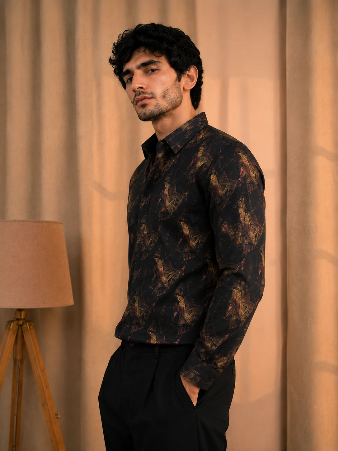 XKIND'S SLIM FIT MAUVE PRINTED SHIRT