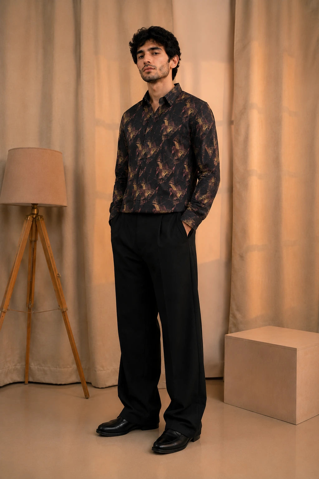 XKIND'S SLIM FIT MAUVE PRINTED SHIRT