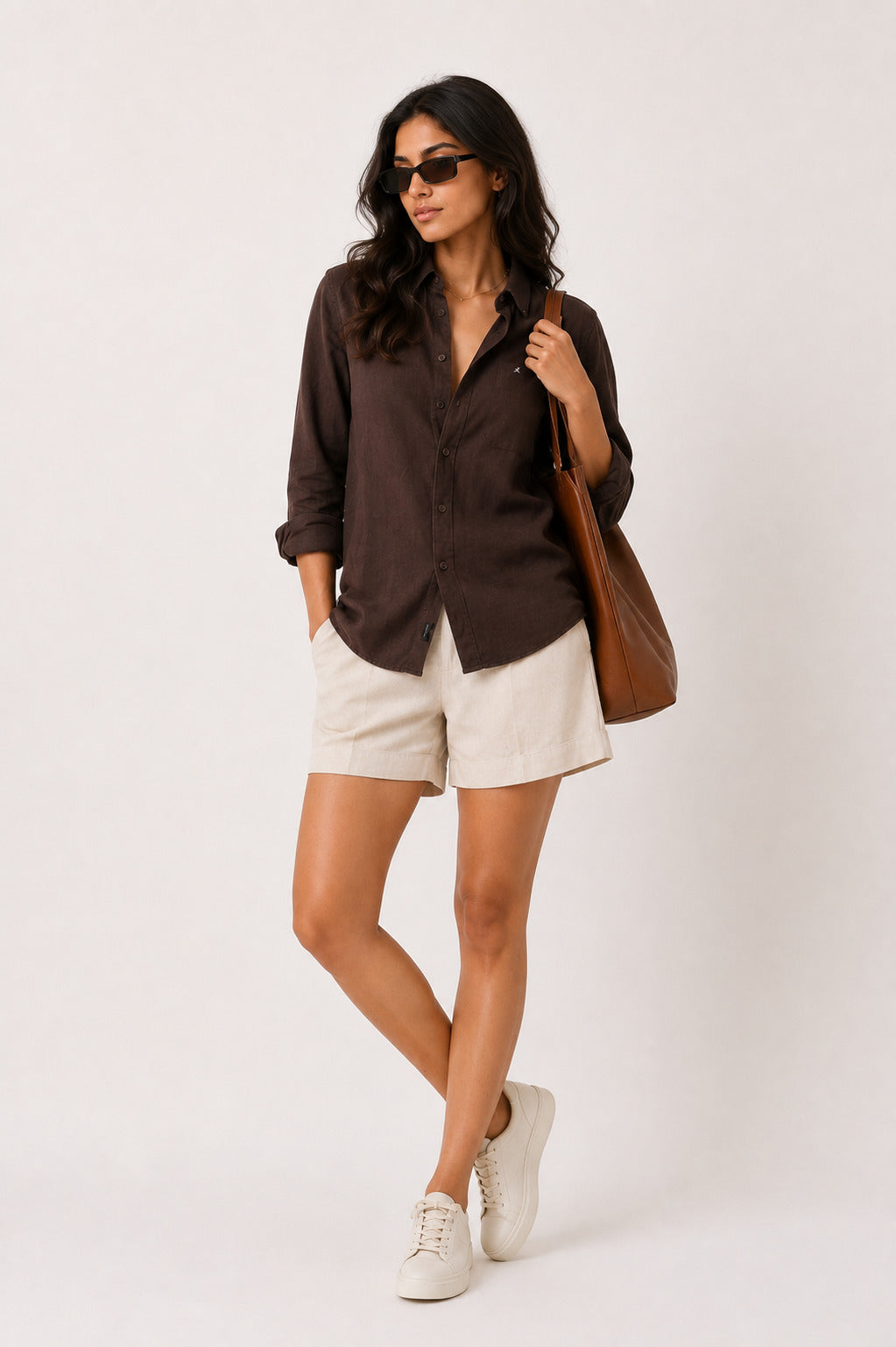 Dark Brown 100% Pure Linen (60's Lea) Shirt - Xkind