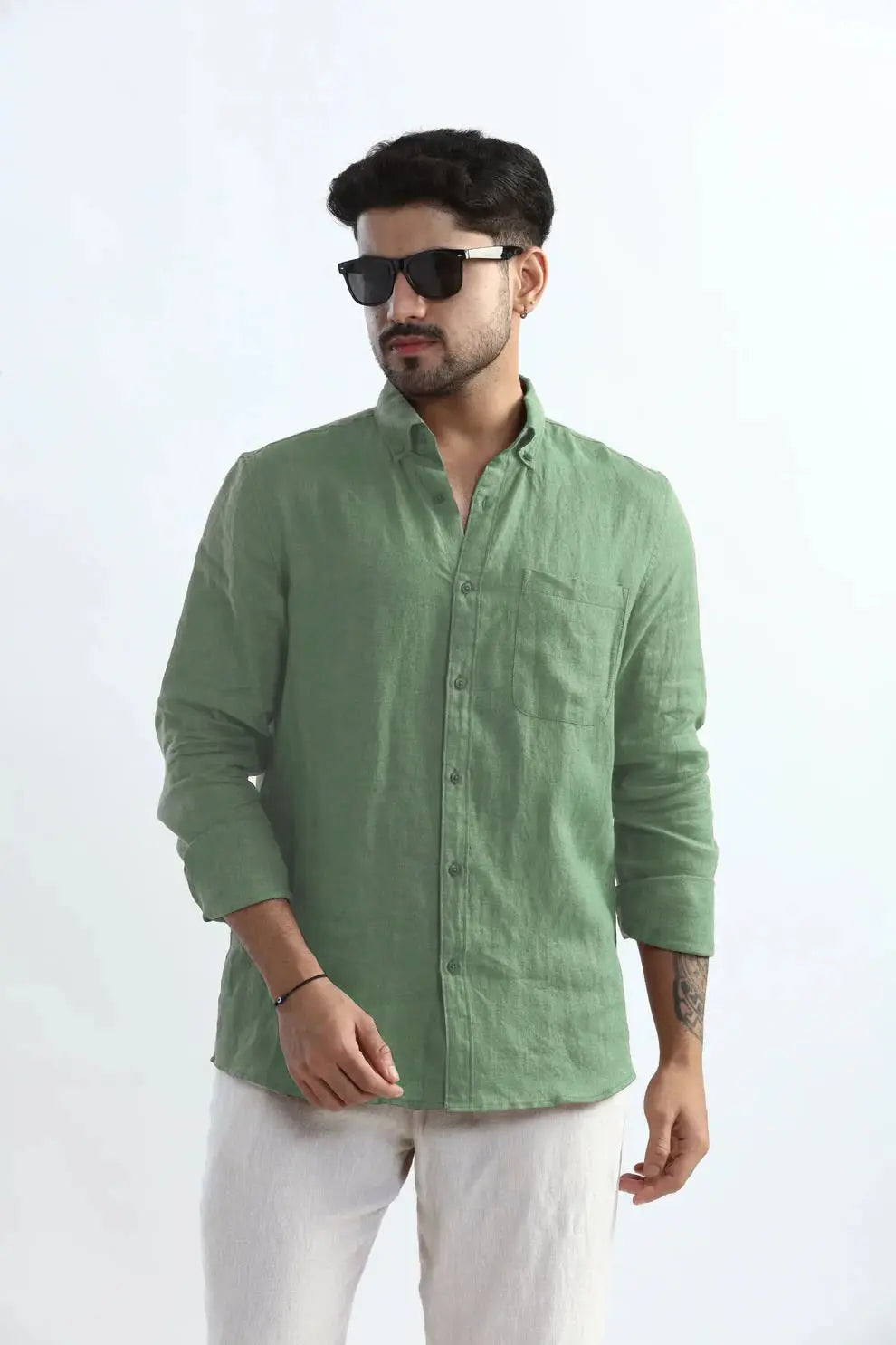 100% PURE LINEN MINT GREEN  BUTTON DOWN CASUAL SHIRT