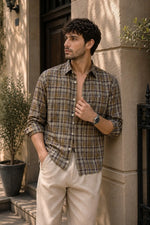Brown Checked Shirt for Men Casual Slim Fit - XKIND