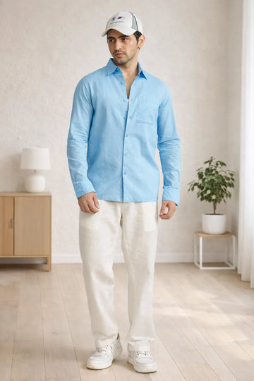 SKY BLUE XKIND CROPPED FIT COTTON CHECK SHIRT