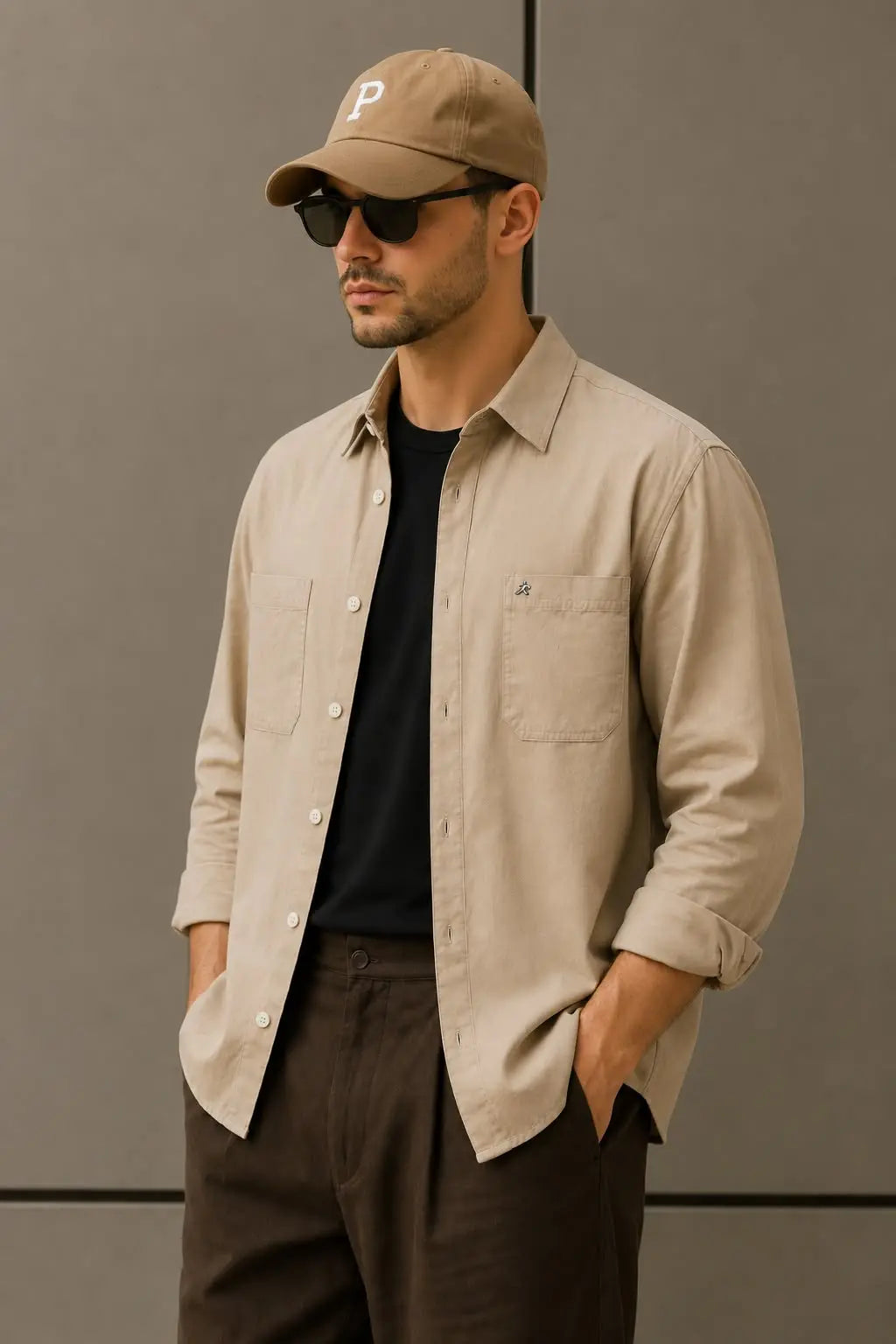 Men Tan Shacket Regular Fit Shirt - XKIND