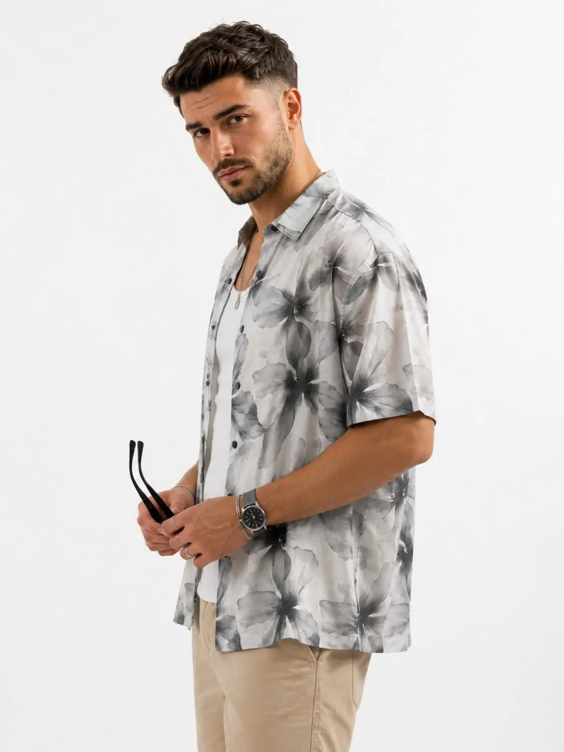 Men Printed White Shirt Relaxed Fit 100% Cotton - XKIND