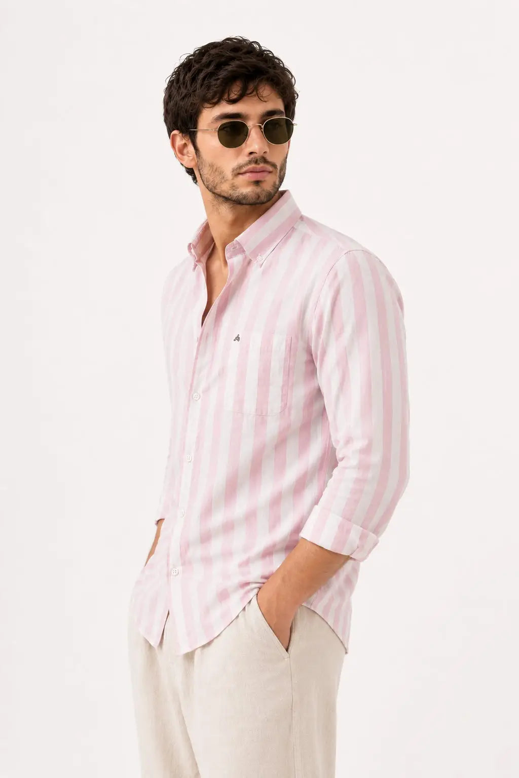 Pink Regular Fit Striped Casual Shirt - XKIND