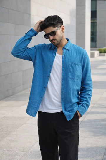 100% PURE LINEN BUTTON DOWN CASUAL SHIRT