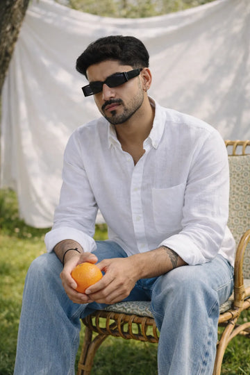 100% PURE LINEN WHITE  BUTTON DOWN CASUAL SHIRT