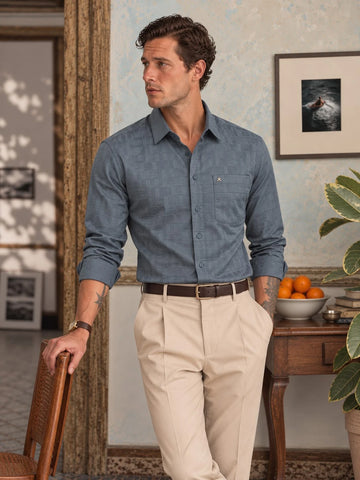 Dobby Teal Jacquard Slim Fit Formal Shirt