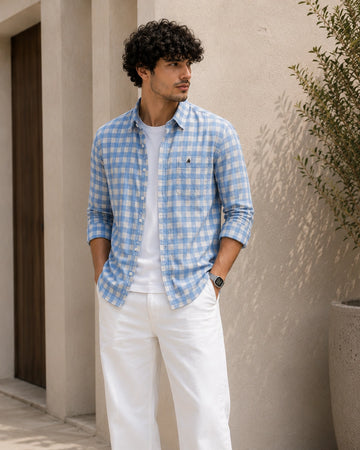 XKIND'S REGULAR FIT LIGHT BLUE STRIPE SHIRT