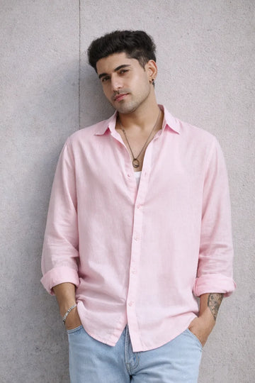 SOFT PINK LINEN BLEND SHIRT