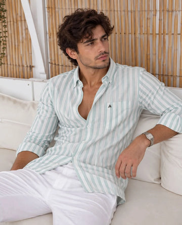 Sky Blue Striped Casual Shirt for Men - XKIND
