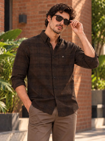 Dark Brown Checked Shirt for Men - XKIND