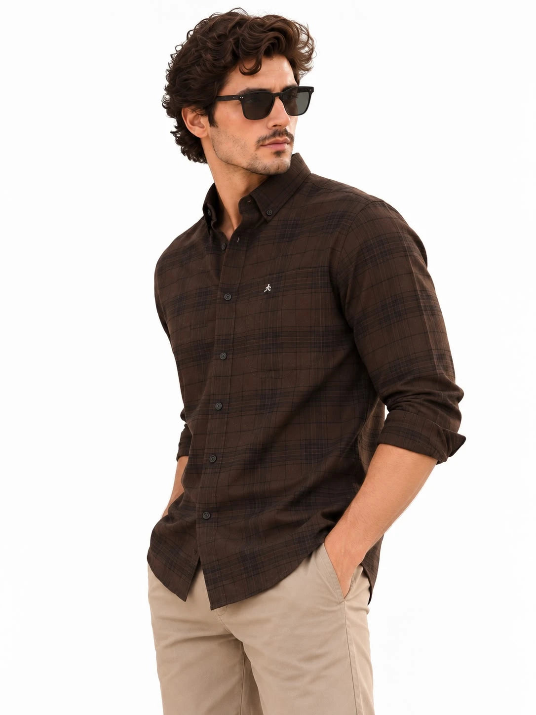 Dark Brown Checked Shirt for Men - XKIND
