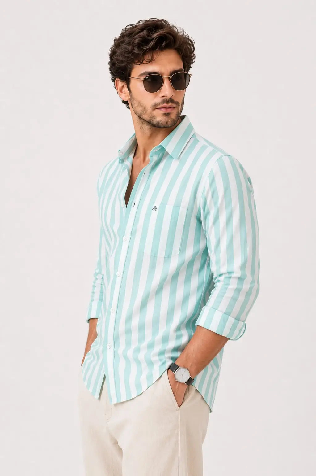 See Green Regular Fit Striped Casual Shirt - XKIND