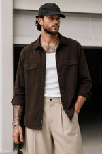 Men Dark Brown Shacket Relaxed Fit Shirt - XKIND