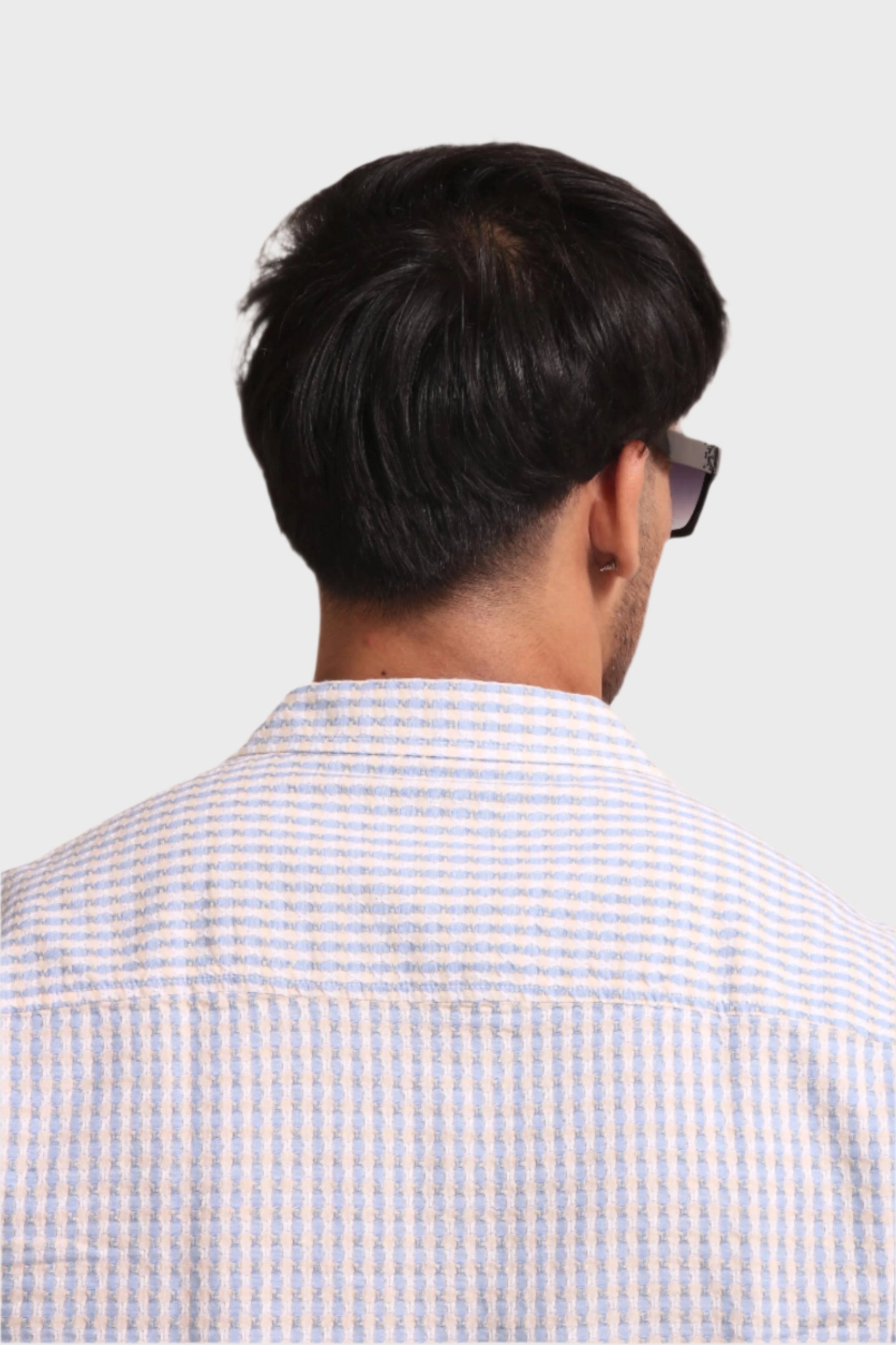 LIGHT BLUE TEXTURED FINE CHECKS RELAXED FIT - XKIND