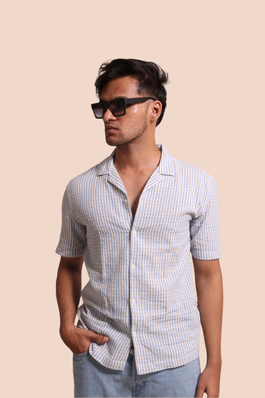 LIGHT BLUE TEXTURED FINE CHECKS RELAXED FIT - XKIND