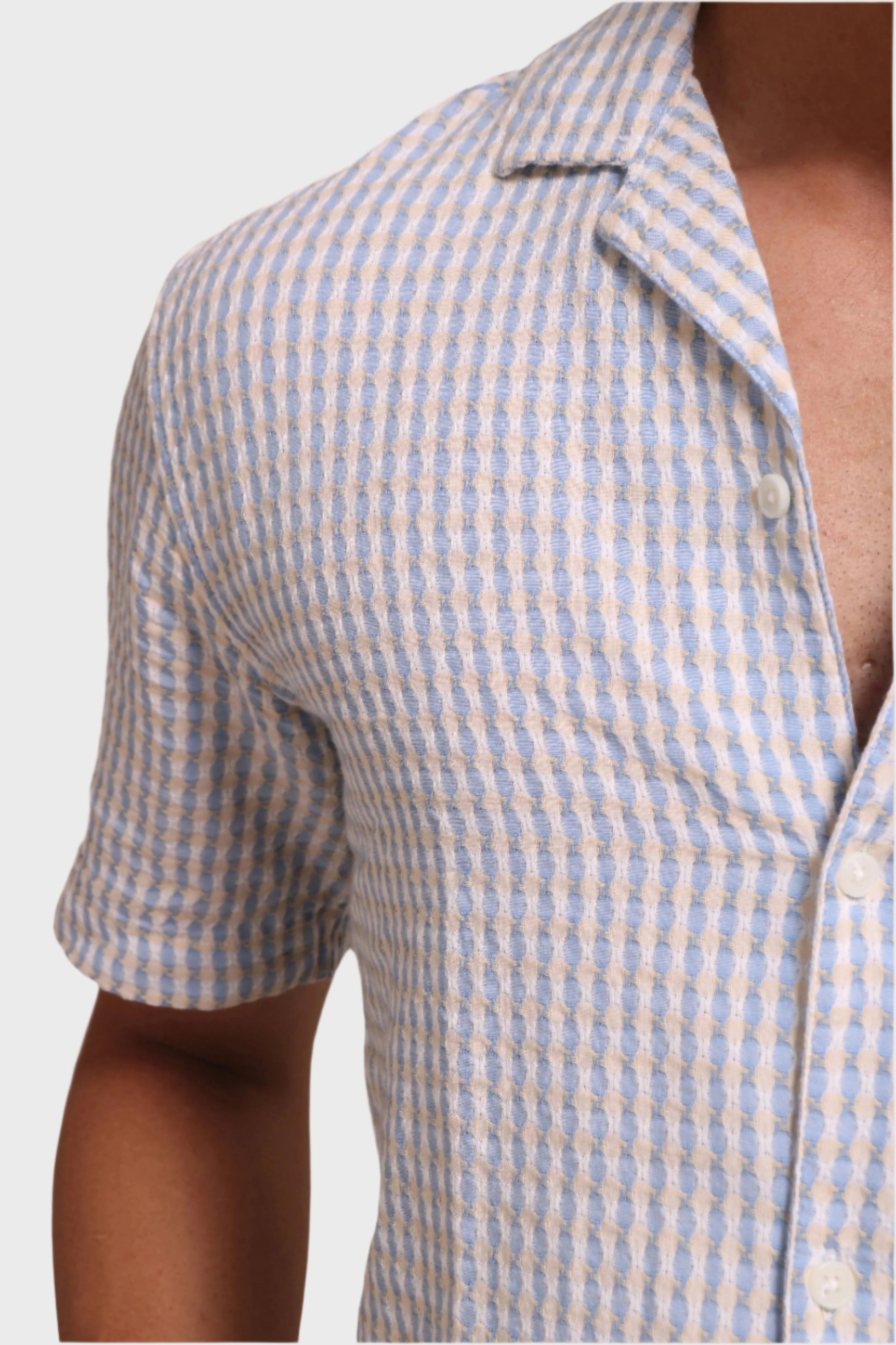 LIGHT BLUE TEXTURED FINE CHECKS RELAXED FIT - XKIND