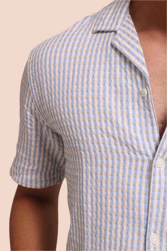 LIGHT BLUE TEXTURED FINE CHECKS RELAXED FIT - XKIND