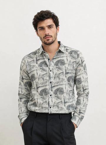 XKIND'S SLIM FIT WHITE PRINTED SHIRT