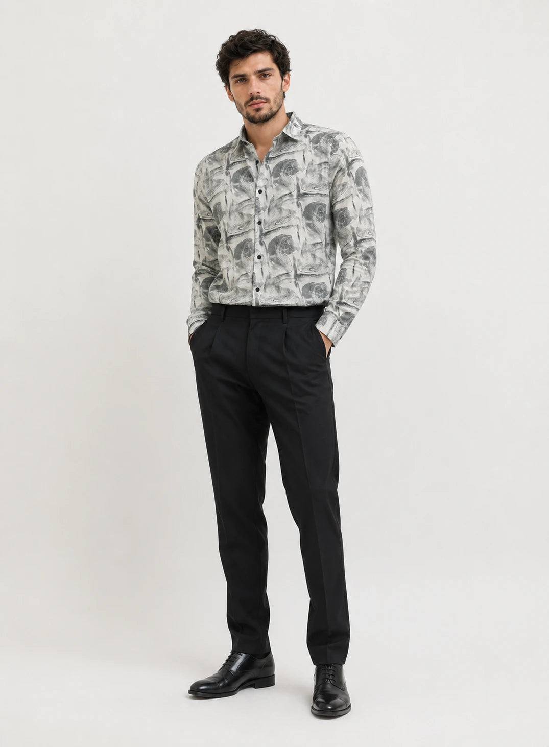 XKIND'S SLIM FIT WHITE PRINTED SHIRT