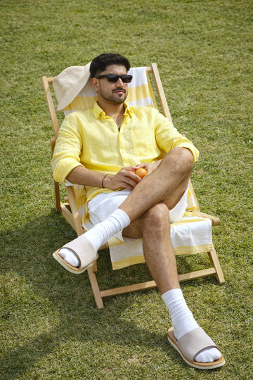 100% PURE LINEN BUTTERCUP YELLOW BUTTON DOWN CASUAL SHIRT