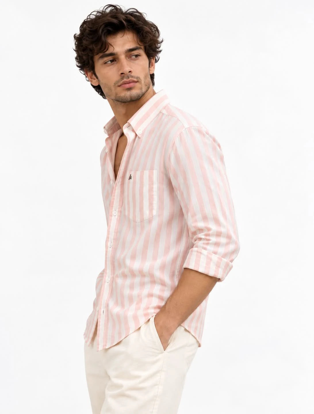Light Pink Striped Casual Shirt for Men - XKIND