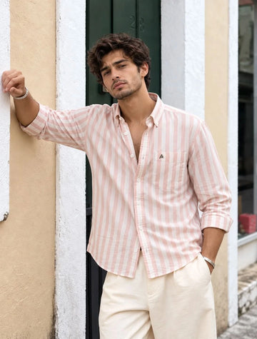 Light Pink Striped Casual Shirt for Men - XKIND