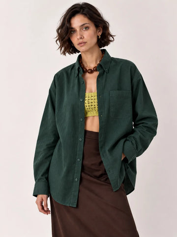 100% Pure Linen (60's Lea} Olive Shirt for Women- Xkind