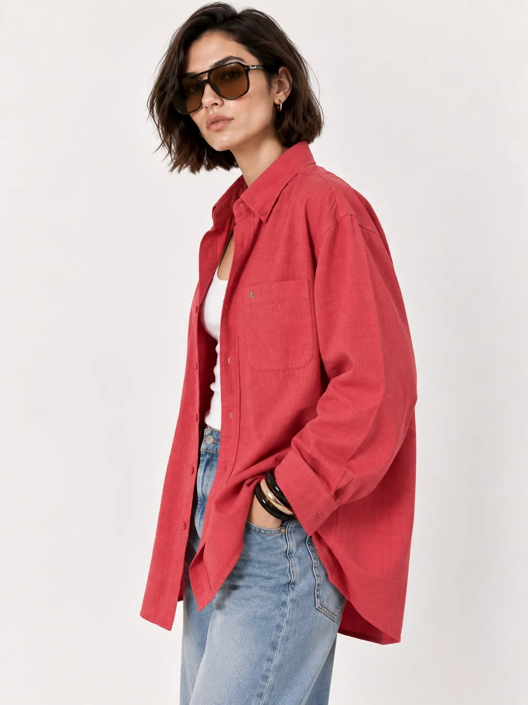 Muted Red 100% 60's Lea Pure Linen Women Shirt - Xkind