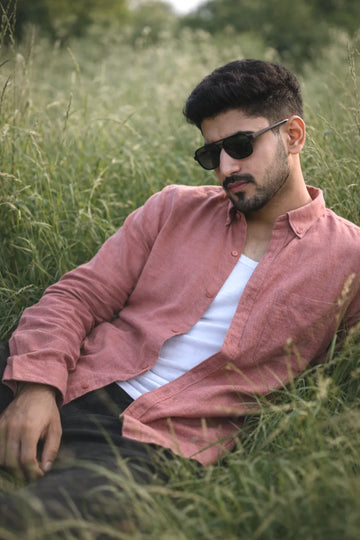 100% PURE LINEN SOFT PEACH BUTTON DOWN CASUAL SHIRT