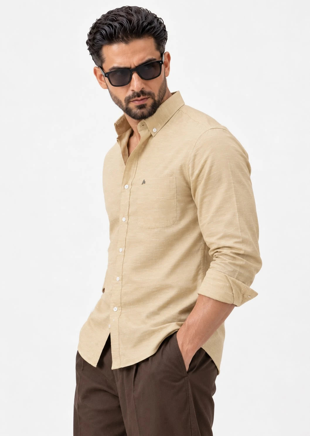 Beige Men Casual Shirt in Regular Fit - Xkind