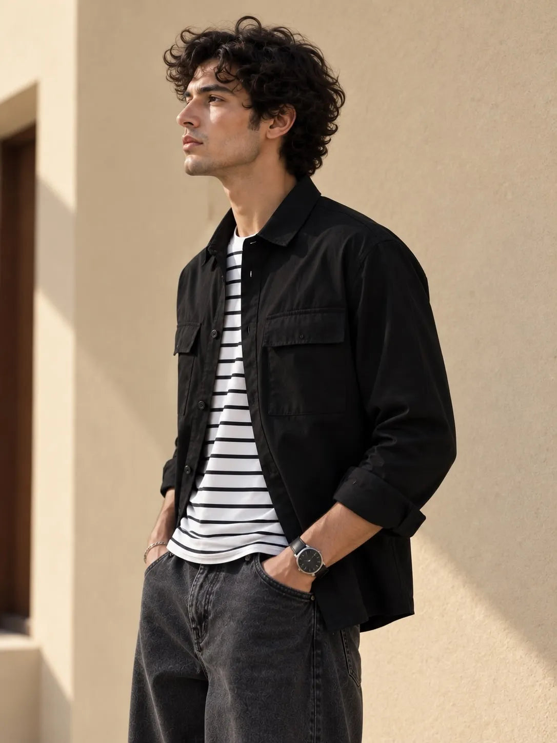 Black Lightweight Utility Shirt for Men - Xkind