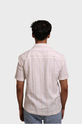 WHITE BEIGE STRIPES TEXTURED RELAXED FIT SHIRT - XKIND