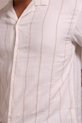 WHITE BEIGE STRIPES TEXTURED RELAXED FIT SHIRT - XKIND