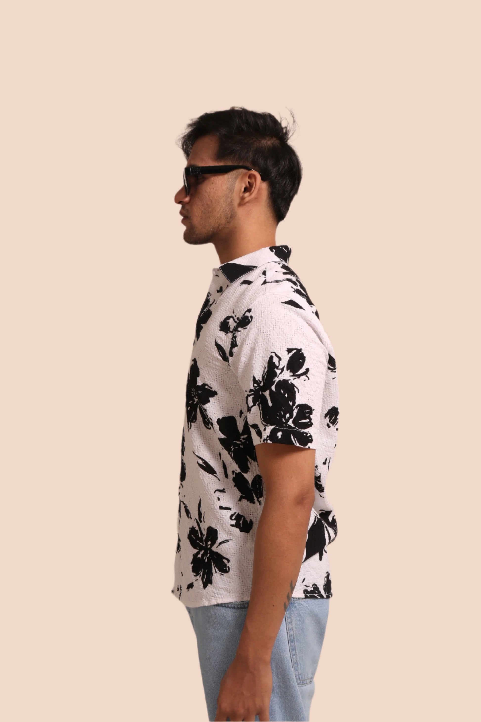 WHITE FLORAL PRINTED TEXTURED REGULAR FIT SHIRT - XKIND