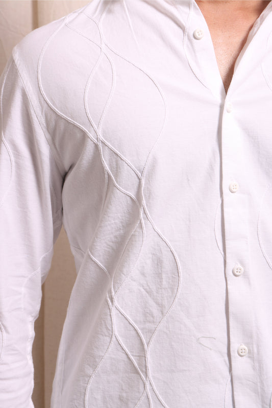 WHITE EMBROIDERY FULL SLEEVE SHIRT - XKIND