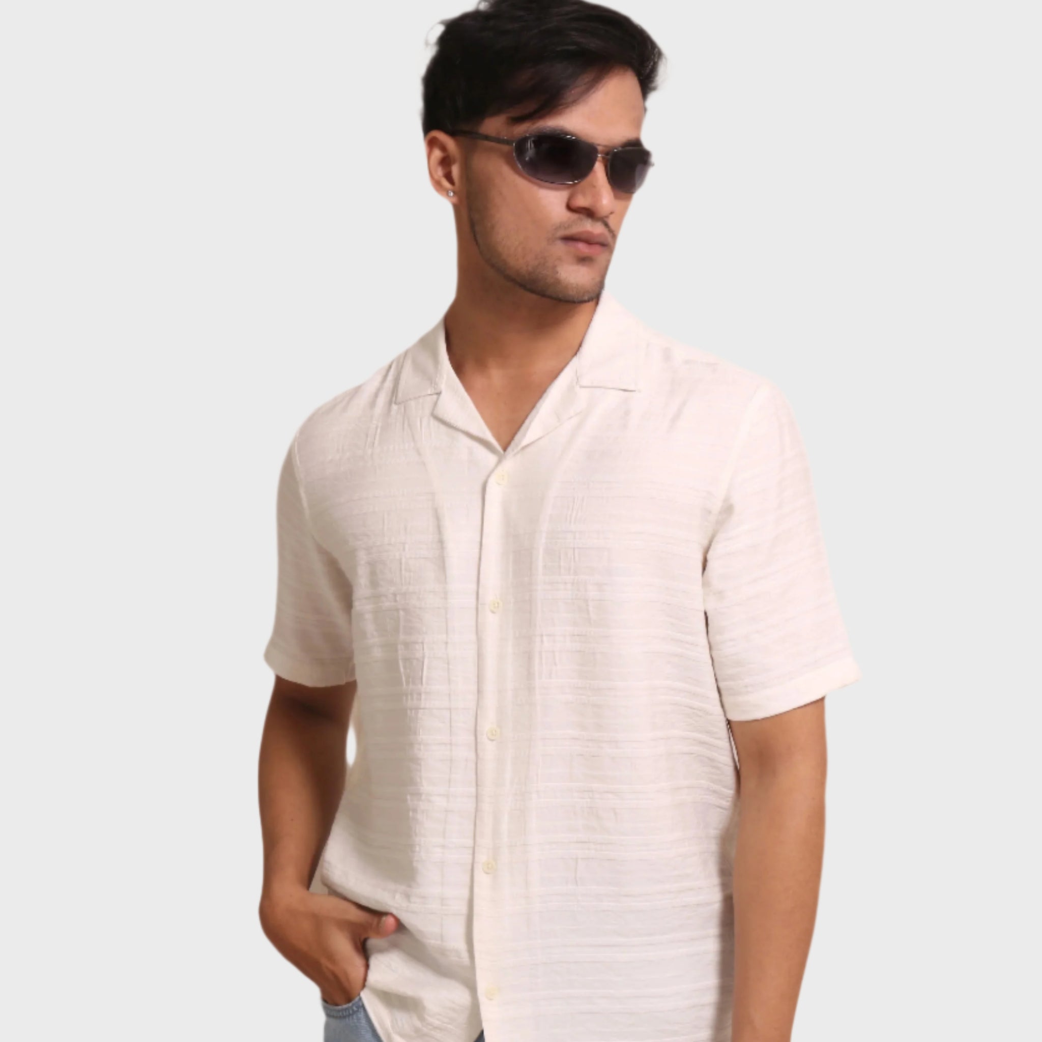 WHITE HORIZONTAL RELAXED FIT SHIRT - XKIND