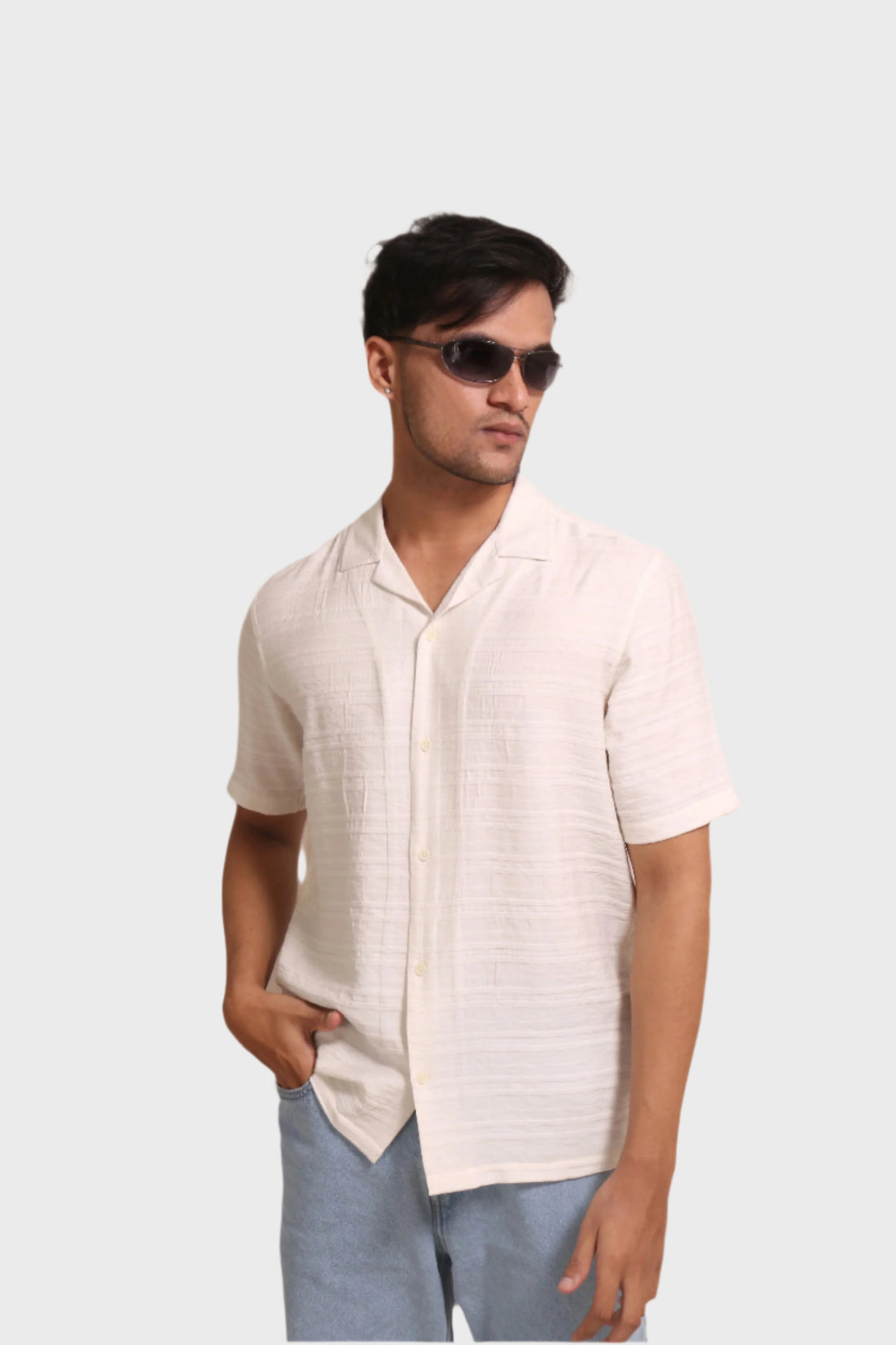 WHITE HORIZONTAL RELAXED FIT SHIRT - XKIND