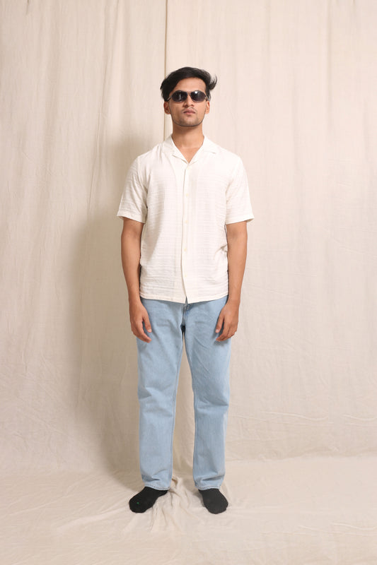 WHITE HORIZONTAL RELAXED FIT SHIRT - XKIND