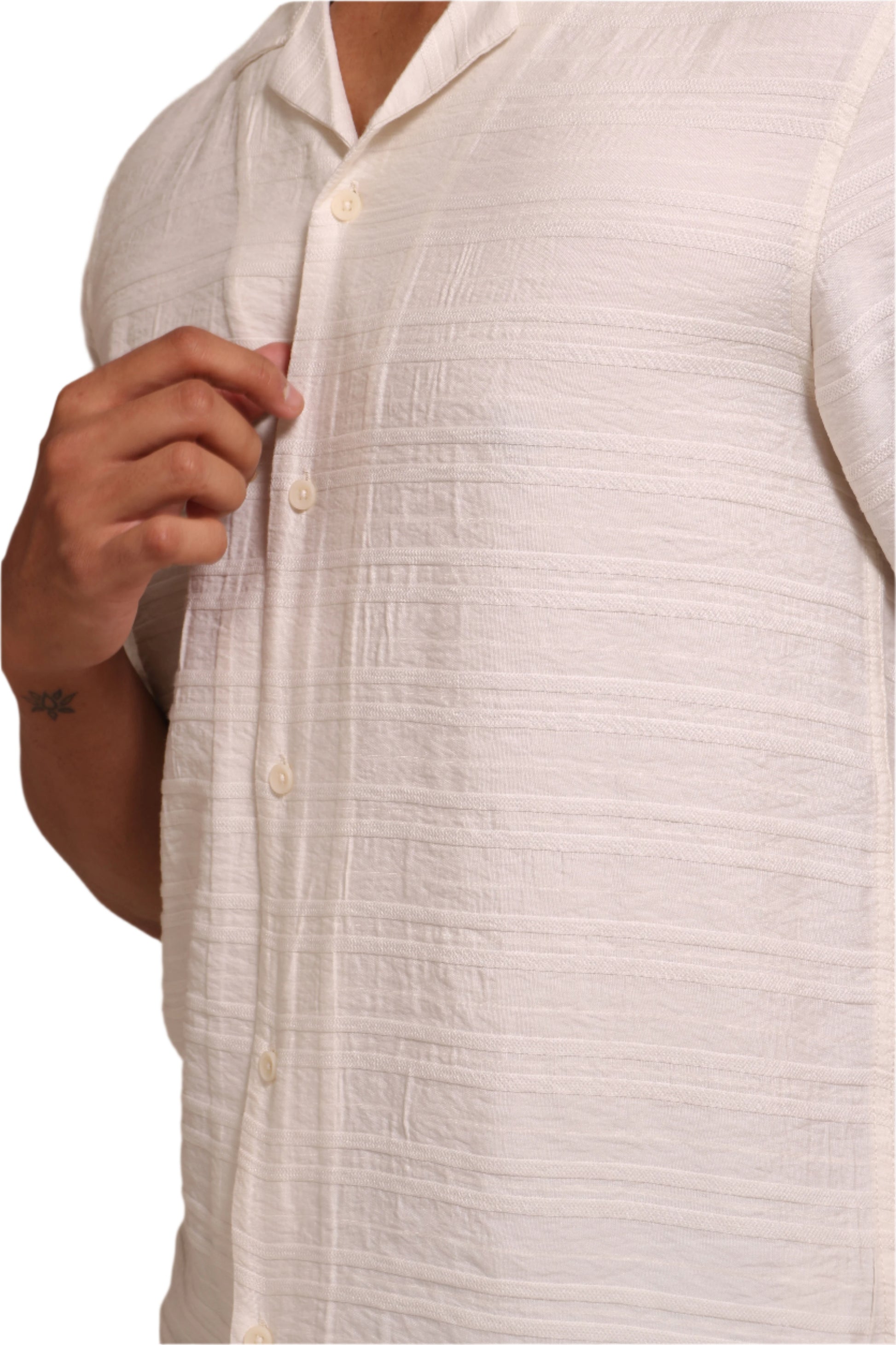 WHITE HORIZONTAL RELAXED FIT SHIRT - XKIND