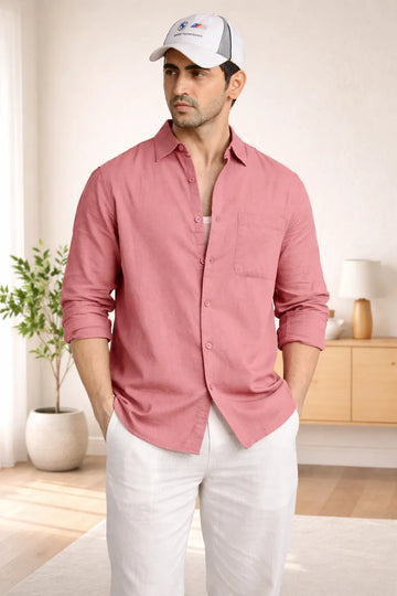 PEACH CROPPED FIT TEXTURED SHIRT