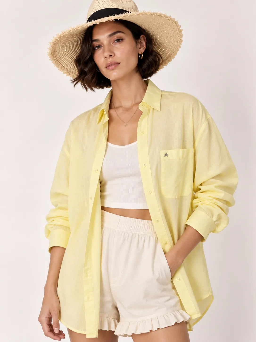 Light Yellow 100% Pure Linen (60's Lea) Shirt for Women - Xkind