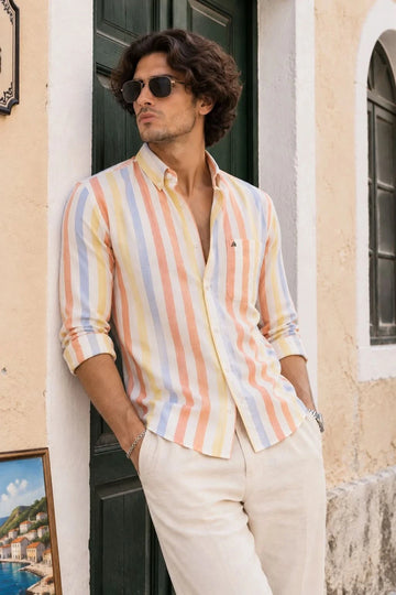 Orange Striped Casual Shirt for Men - XKIND